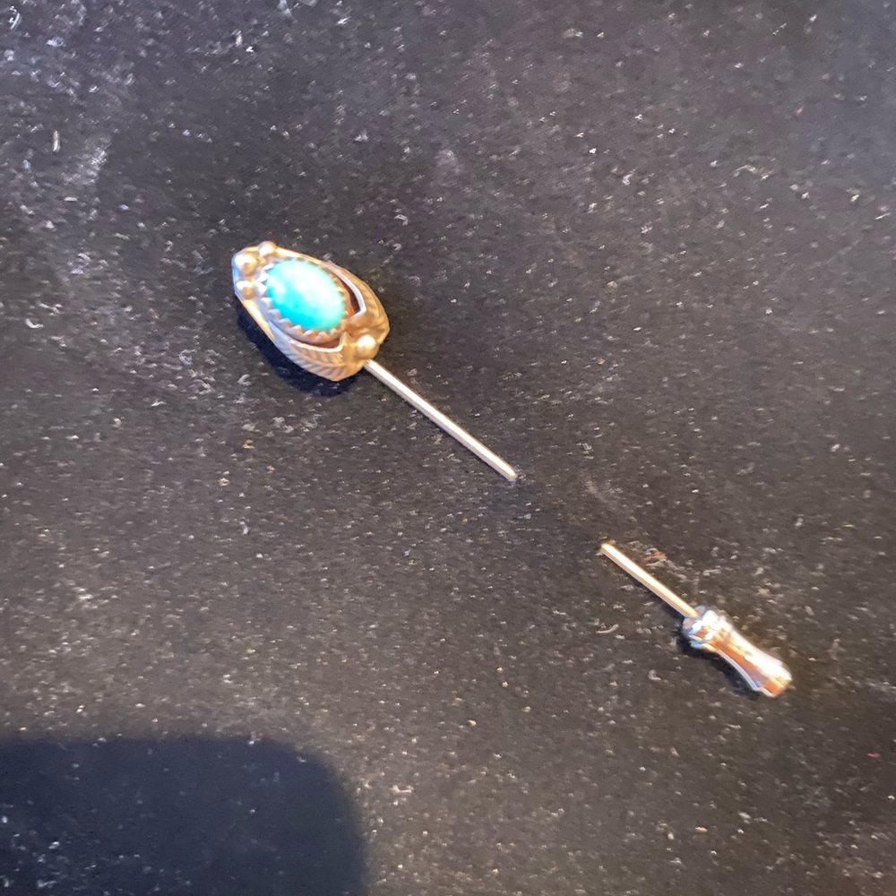 Vintage Sterling Silver Native American, Navajo Stick Pin broach Turquoise Stone